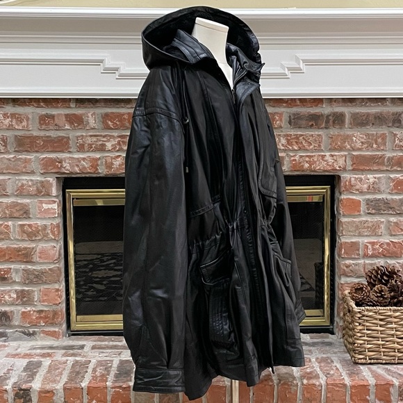 NWOT Wilda 100% leather plus size above-the-knee coat w/faux fur lining / 1X - Picture 3 of 17